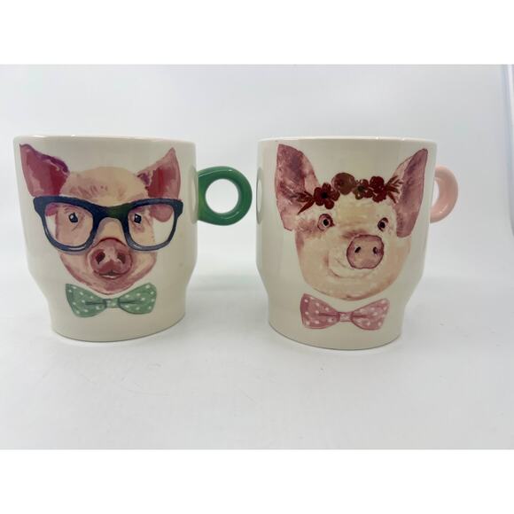 Arlington Polka Dot Pig Mugs~ Mr. And Mrs.~Husband and Wife~Gift~Coffee Mug Set - Picture 1 of 6